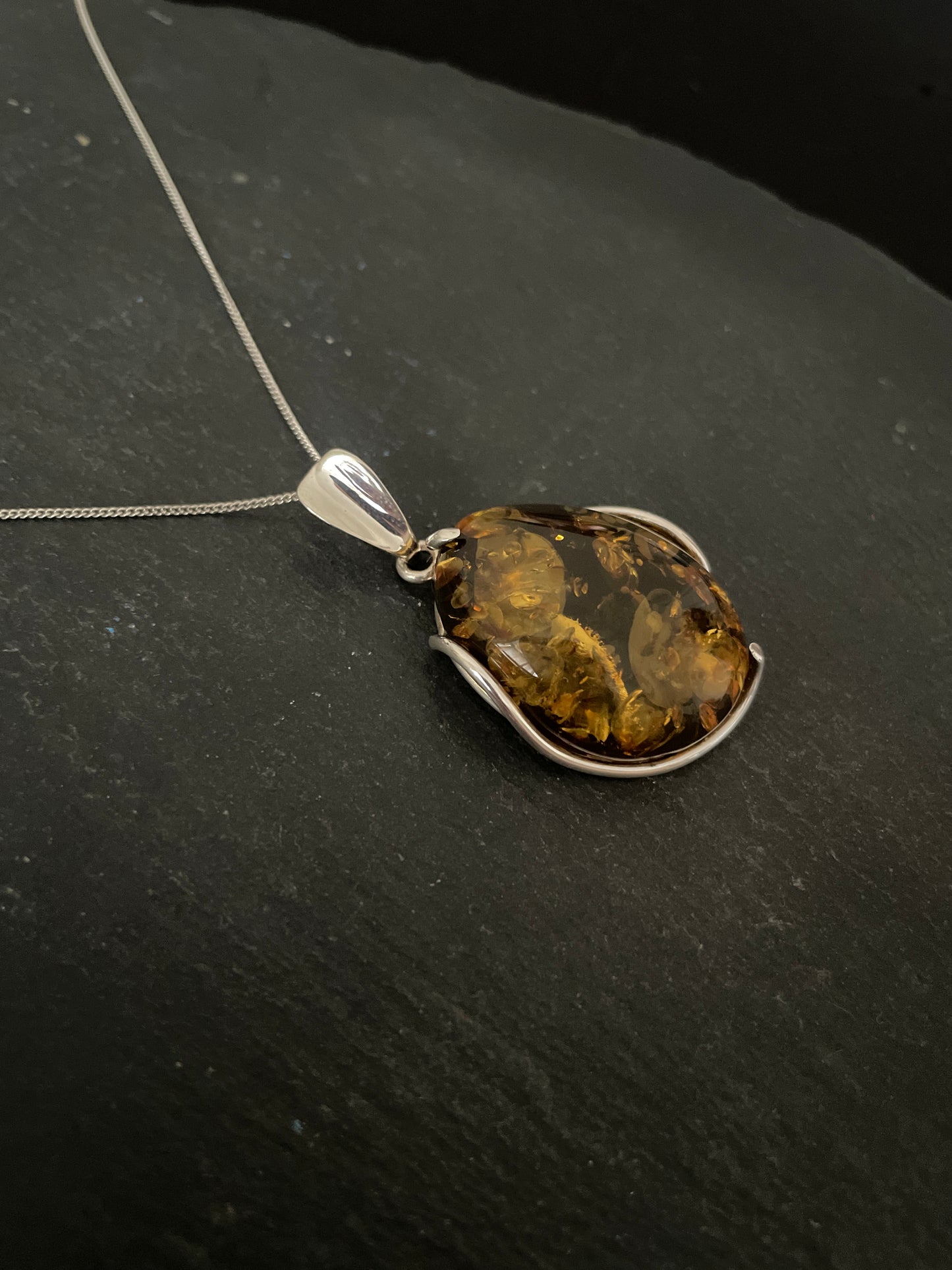 Amber and Handmade Silver Pendant image 1