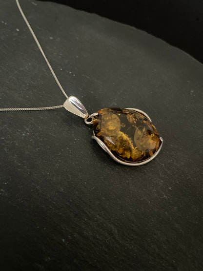 Amber and Handmade Silver Pendant image 1