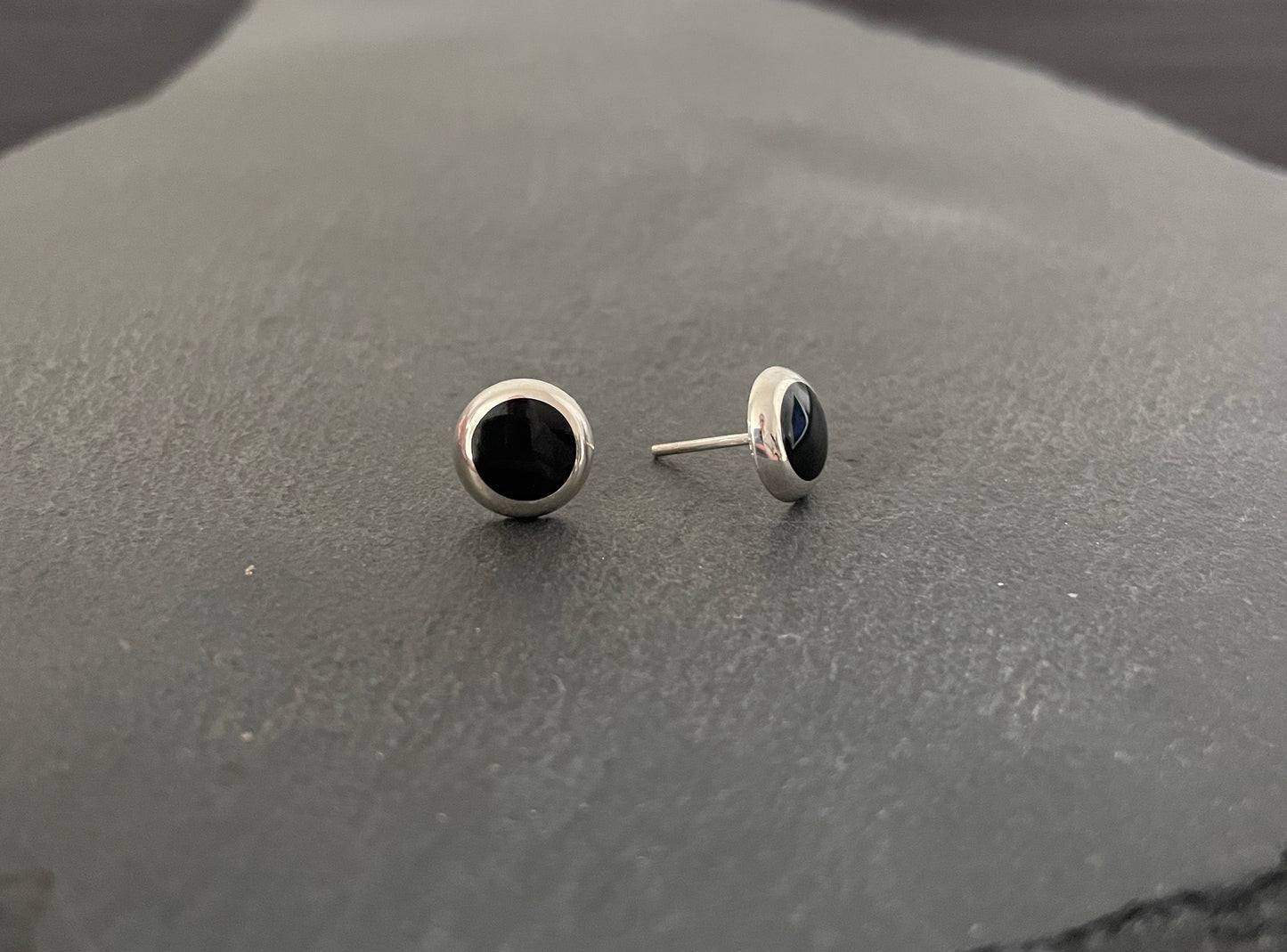 Black Onyx Round Stud Earrings image 1