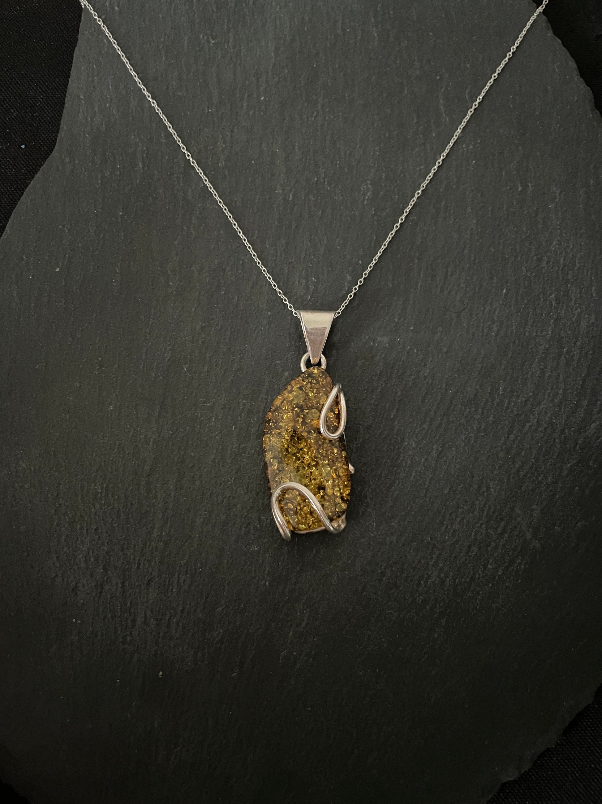 Amber Pendant with Handmade Silver Pendant image 0