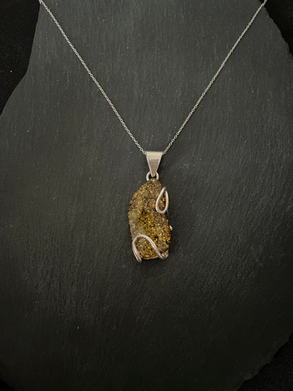 Amber Pendant with Handmade Silver Pendant image 0