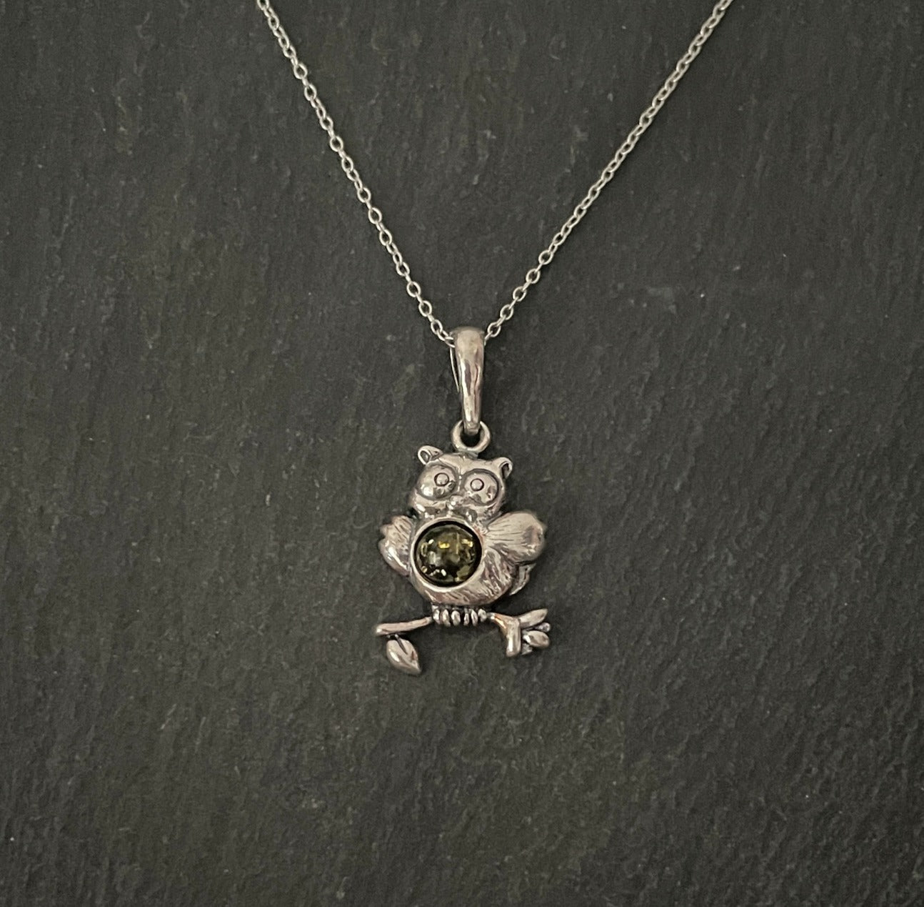 Green Amber Owl Pendant image 0