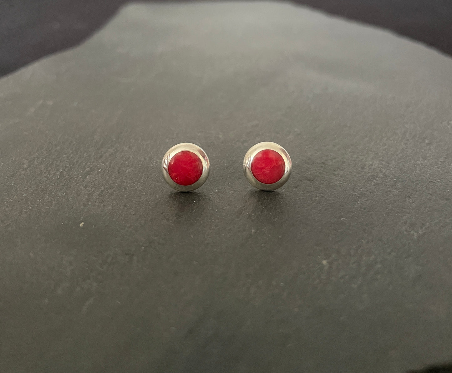 Round Coral Stud Earrings image 0