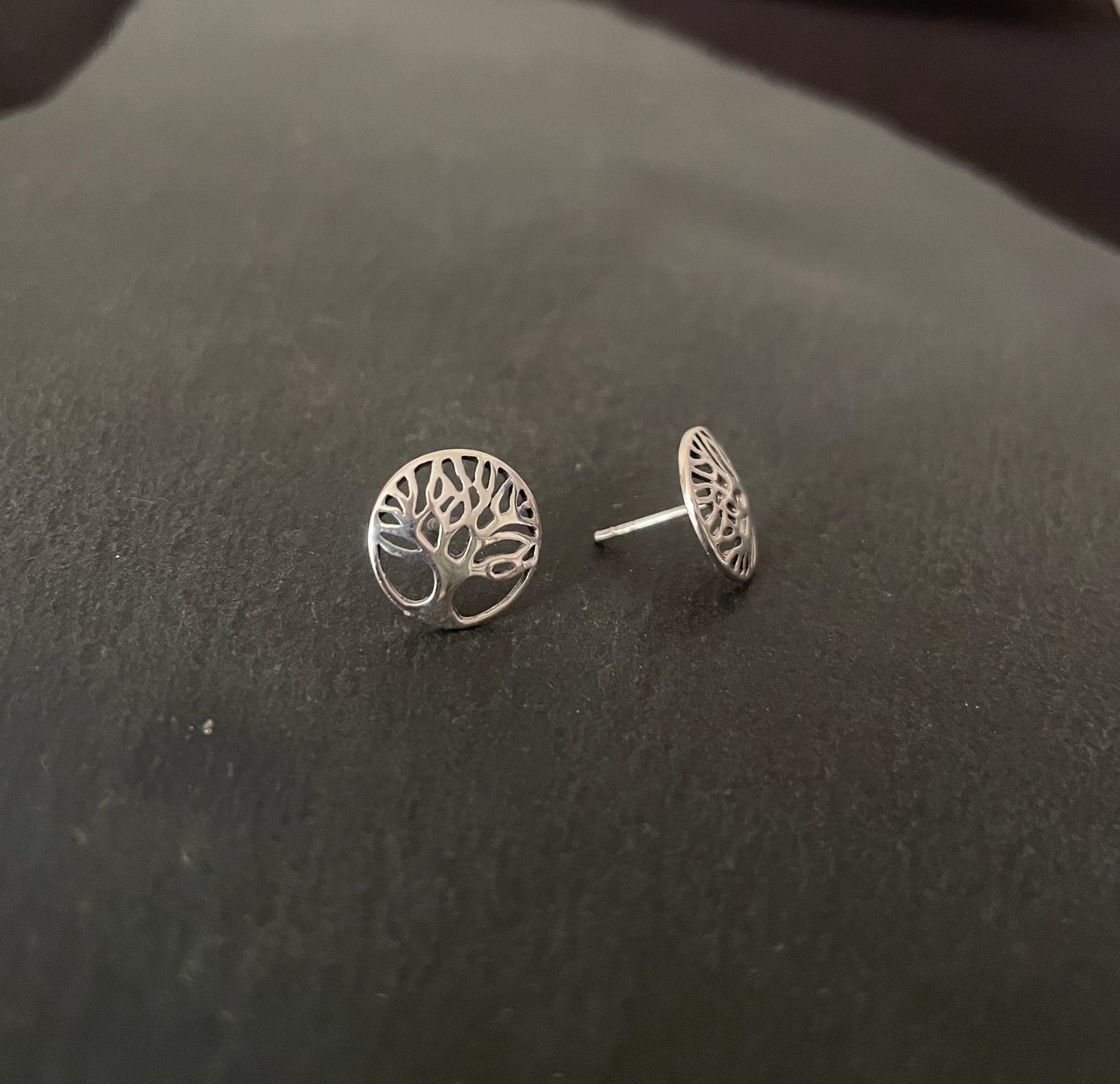 Round Silver Tree of Life Stud Earrings image 1