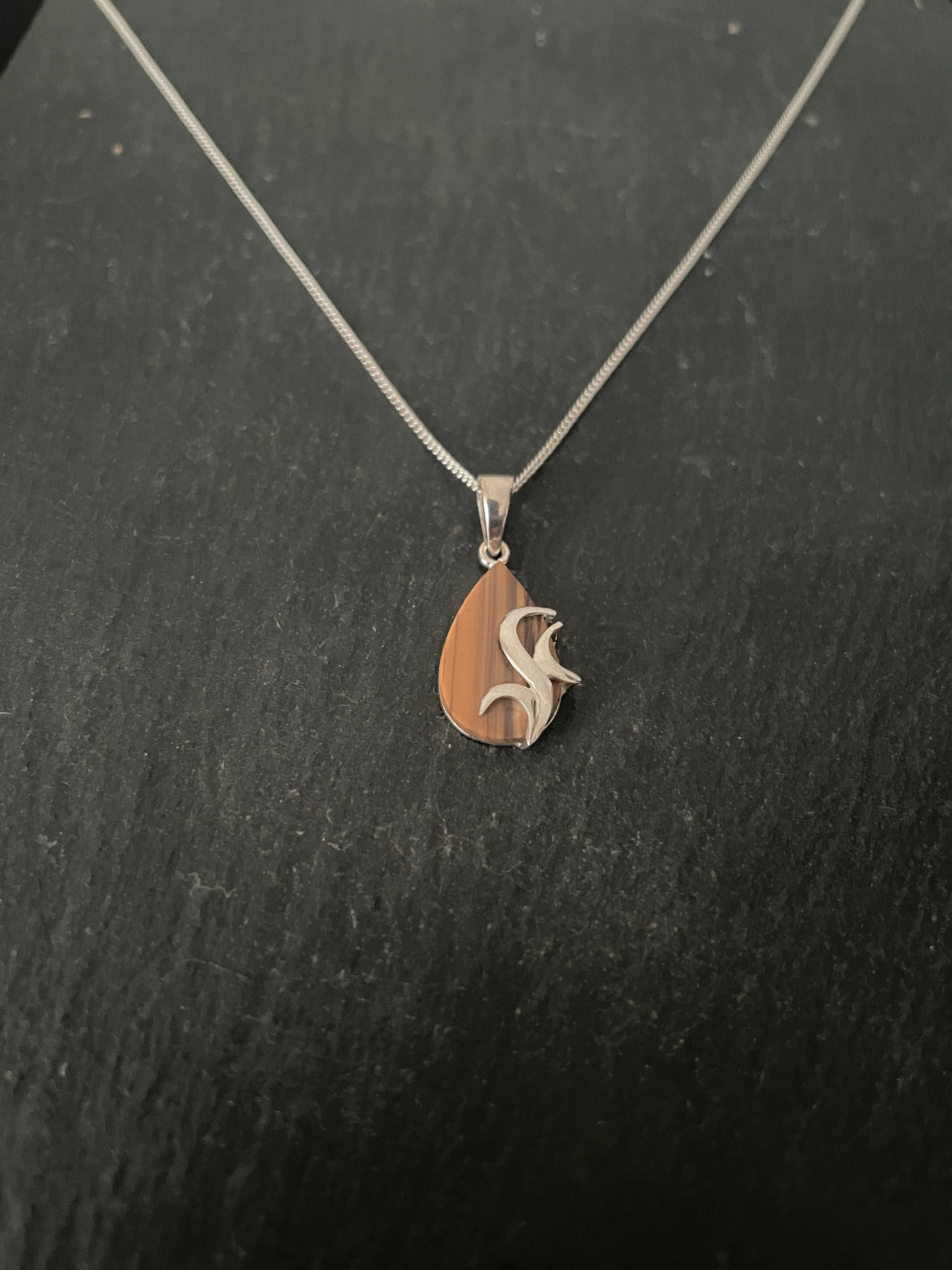Tiger's Eye Teardrop and Silver Pendant image 1