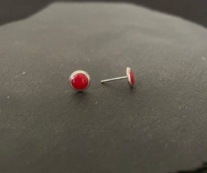 Round Coral Stud Earrings image 1