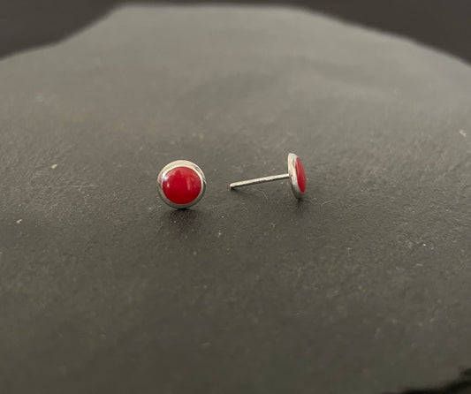 Round Coral Stud Earrings image 1
