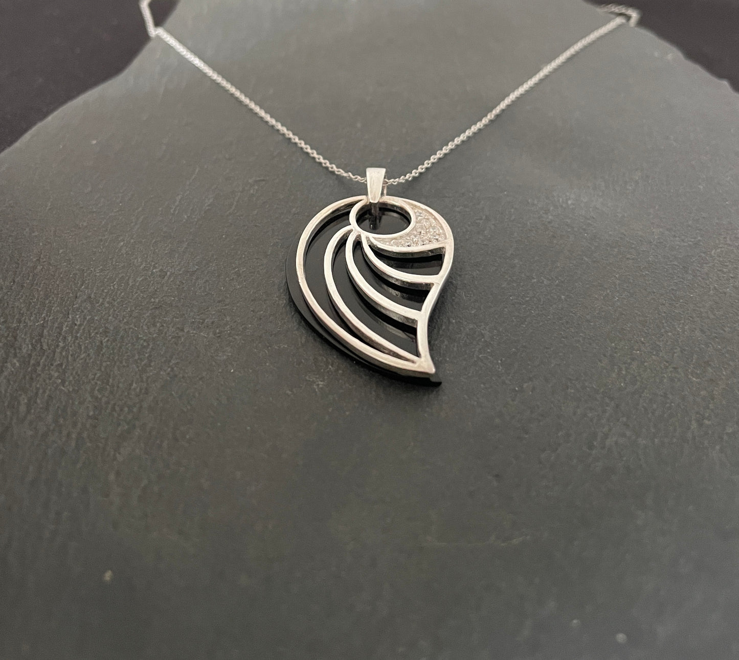 Black Onyx and Cubic Zirconia Teardrop Pendant image 1