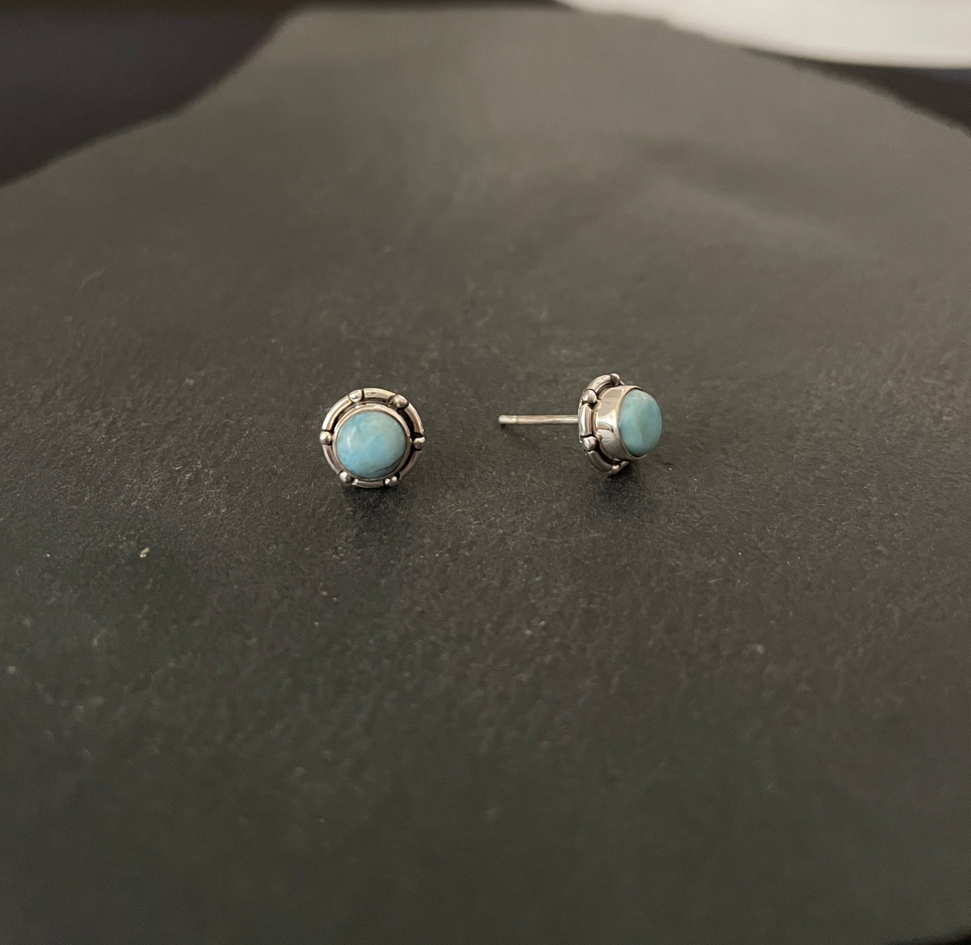 Round Larimar Stud Earrings image 1