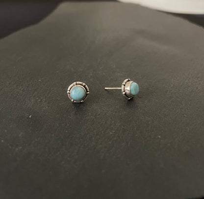 Round Larimar Stud Earrings image 1