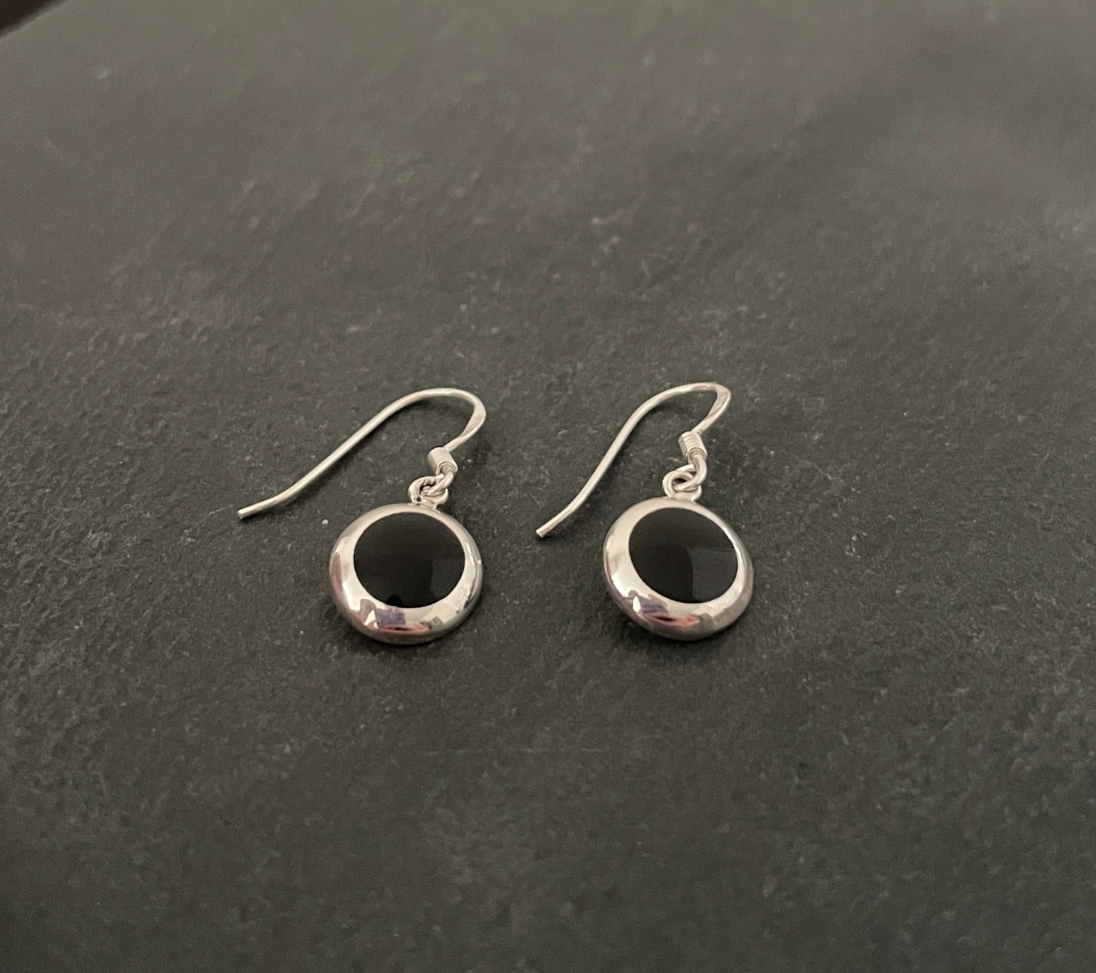 Round Black Onyx and Silver Earrings image 1