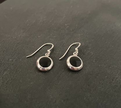 Round Black Onyx and Silver Earrings image 1