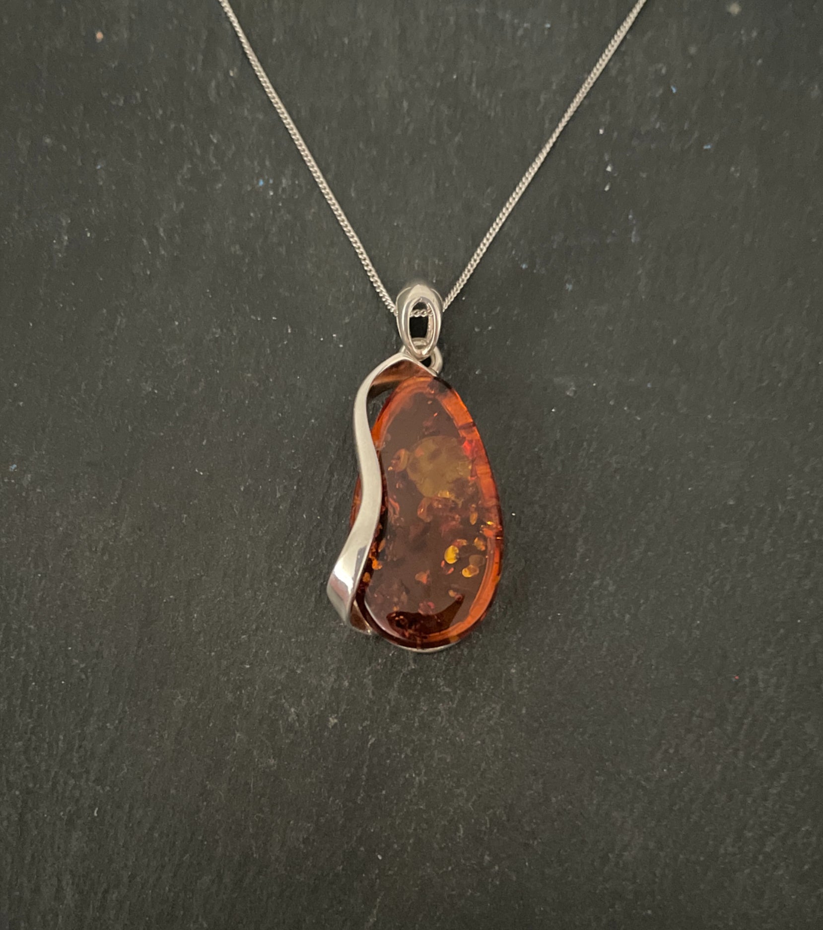Amber and Handmade Silver Pendant image 0