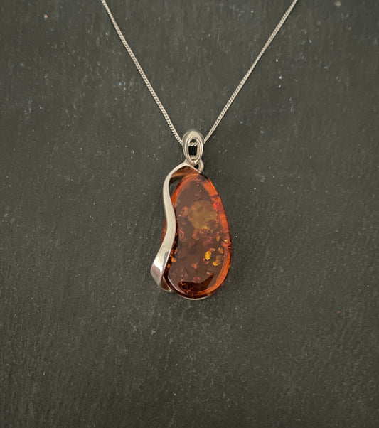 Amber and Handmade Silver Pendant image 0