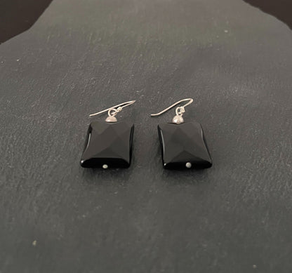 Rectangle Black Onyx Drop Earrings image 1