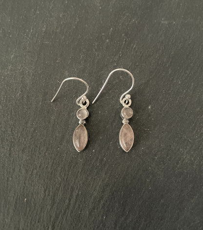 Two Stone Rose Quartz and Silver Earrings image 0