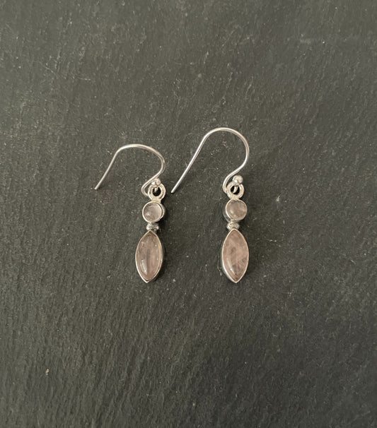 Two Stone Rose Quartz and Silver Earrings image 0