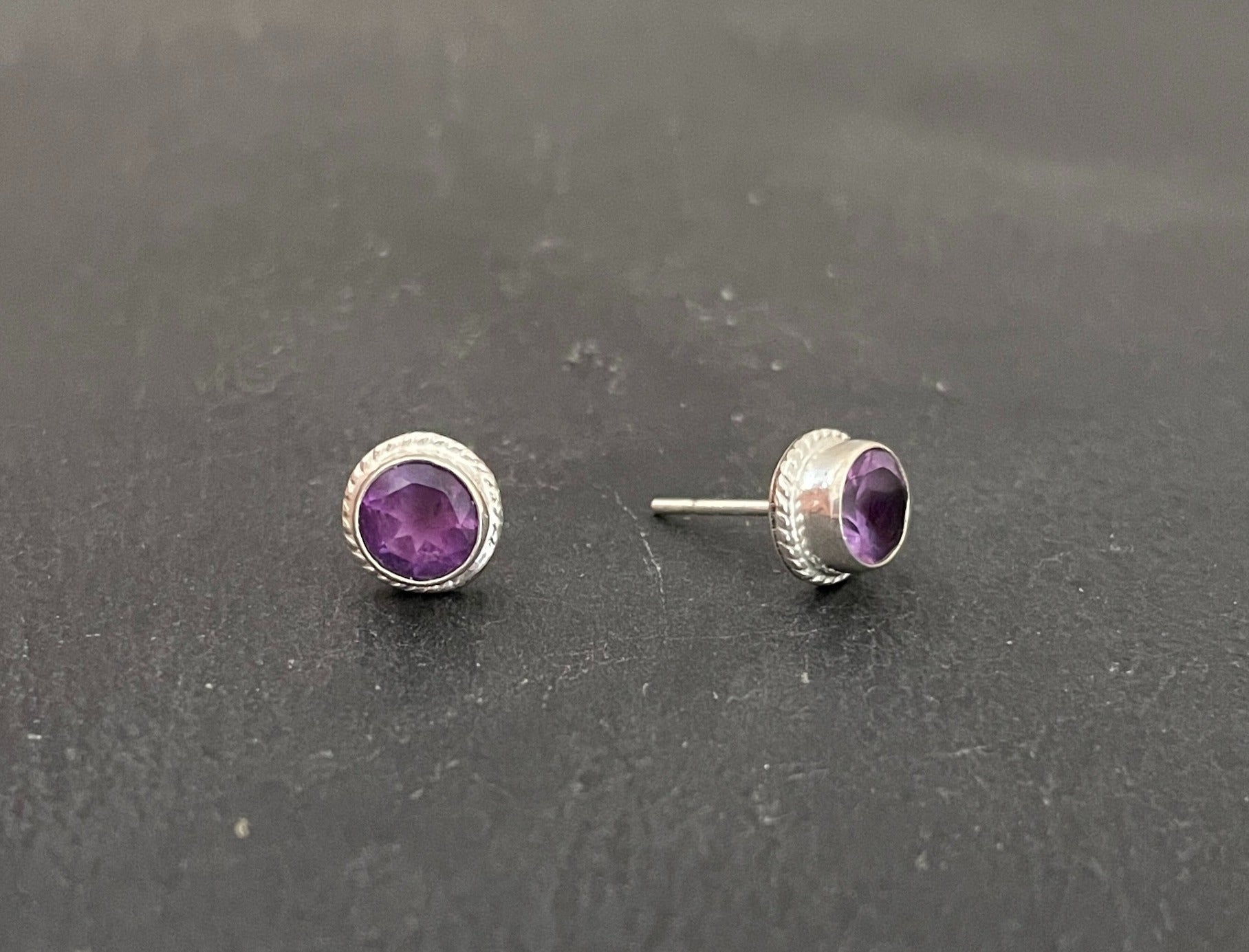 Amethyst Round Stud Earrings image 1