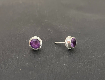Amethyst Round Stud Earrings image 1