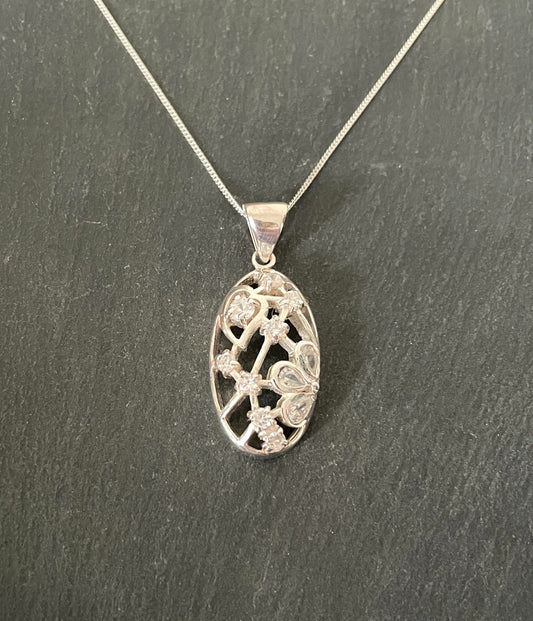 Cubic Zirconia and Silver Oval Pendant image 0