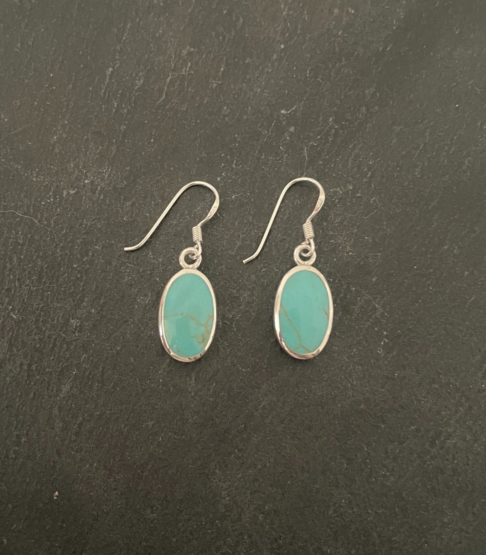 Oval Turquoise and Silver Earrings image 0
