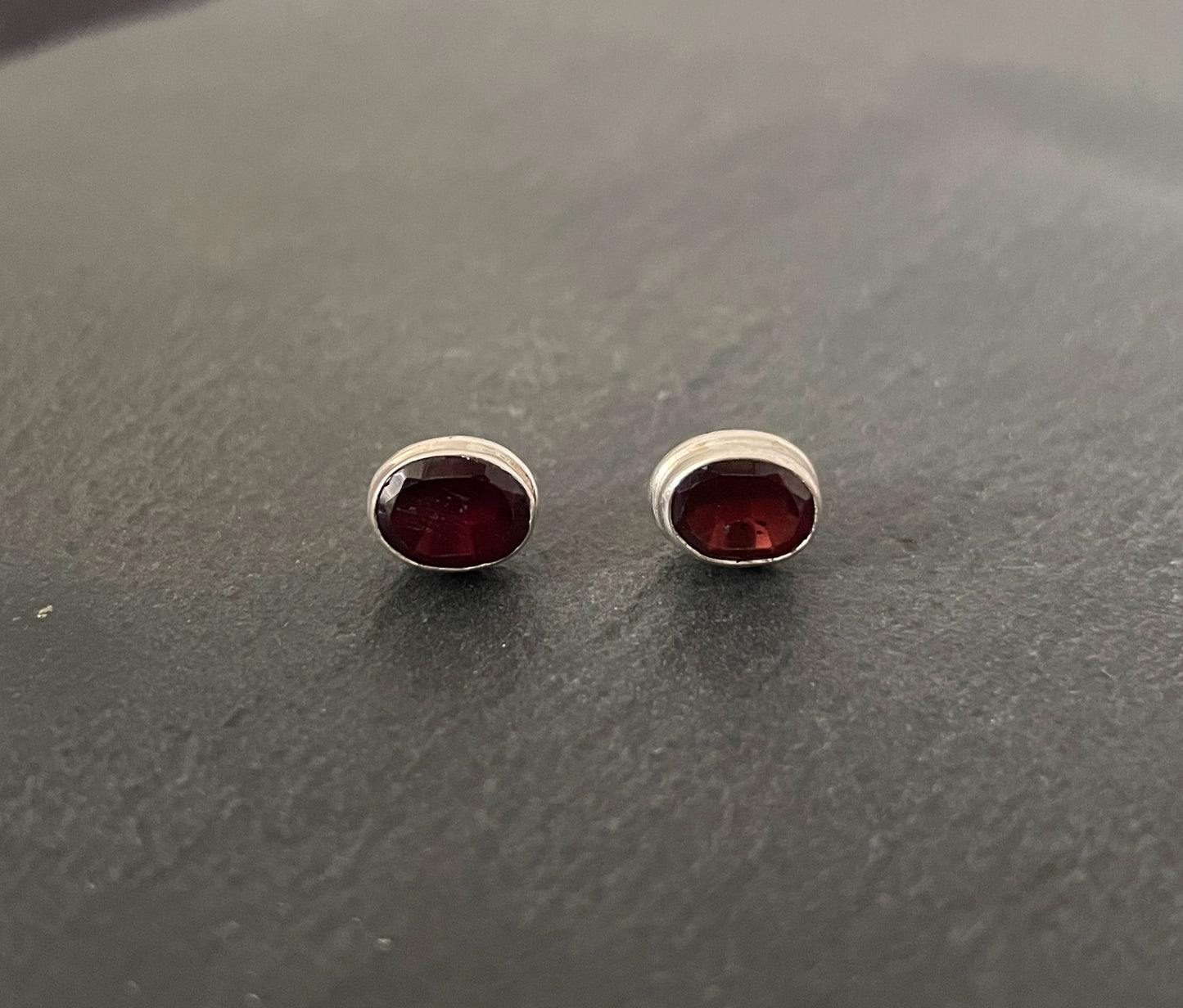 Garnet and Silver Oval Stud Earrings image 0
