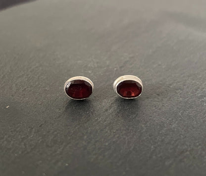 Garnet and Silver Oval Stud Earrings image 0