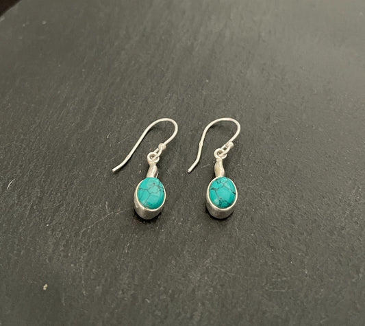 Oval Turquoise and Silver Earrings image 1