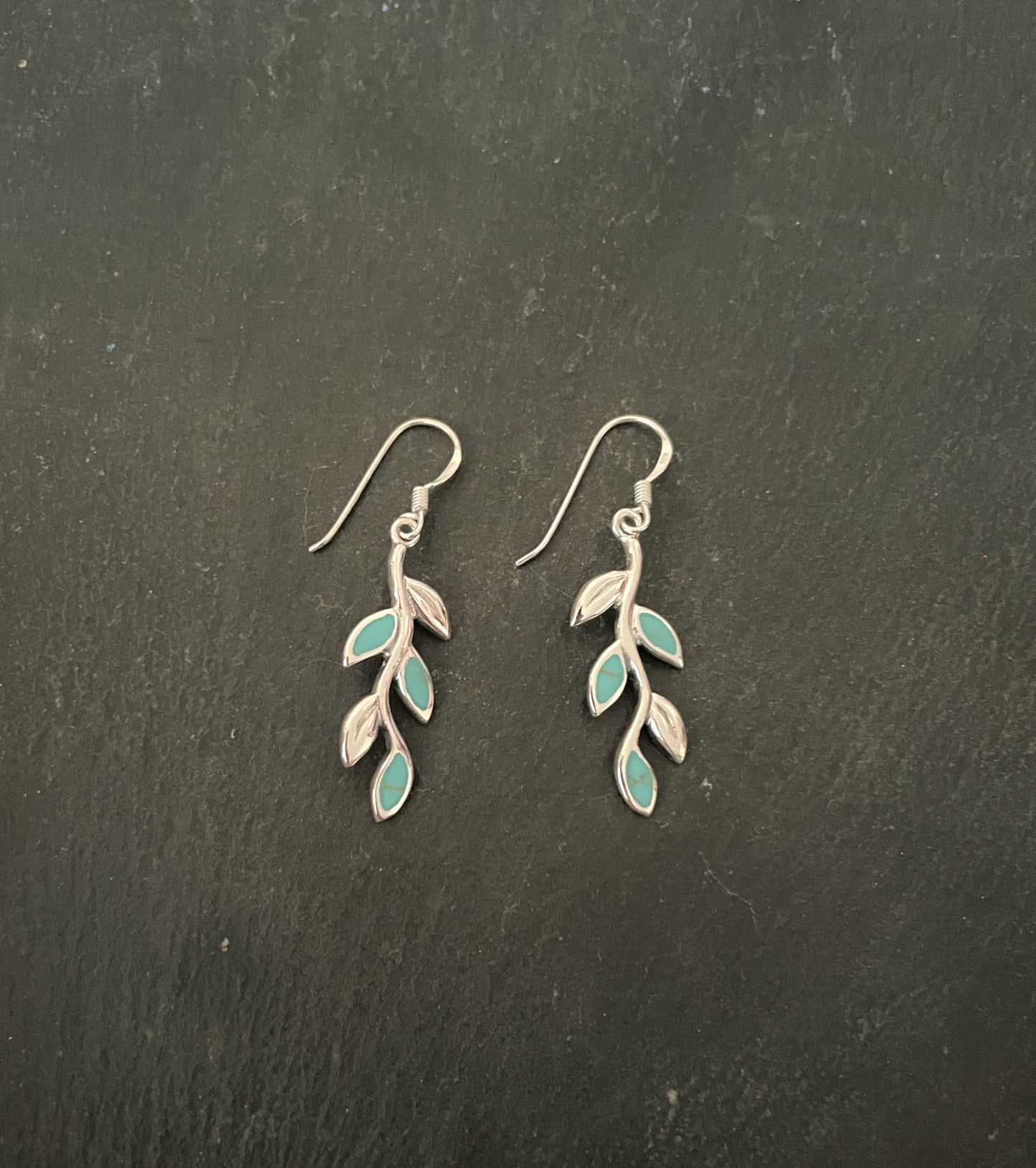 Turquoise and Silver Leaf Earrings image 0