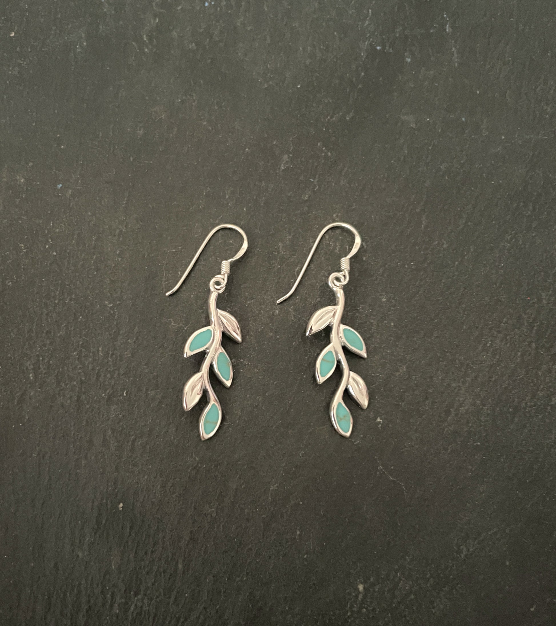 Turquoise and Silver Leaf Earrings image 0