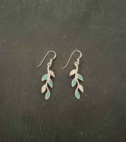 Turquoise and Silver Leaf Earrings image 0