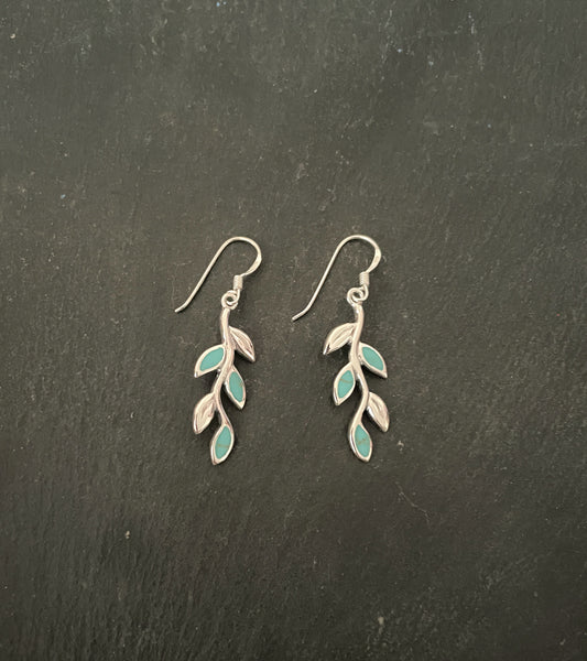 Turquoise and Silver Leaf Earrings image 0