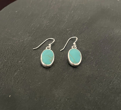 Oval Turquoise and Silver Earrings image 1