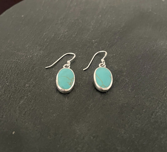 Oval Turquoise and Silver Earrings image 1