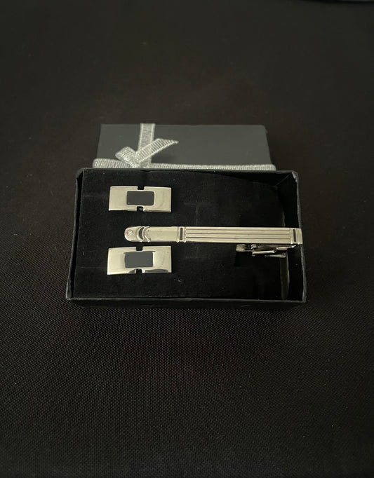 Silver Coloured Cufflink and Tie Pin Set image 1