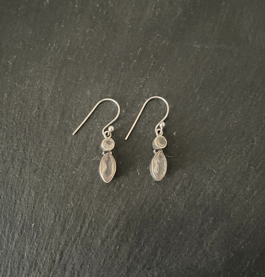 Two Stone Rose Quartz and Silver Earrings image 0