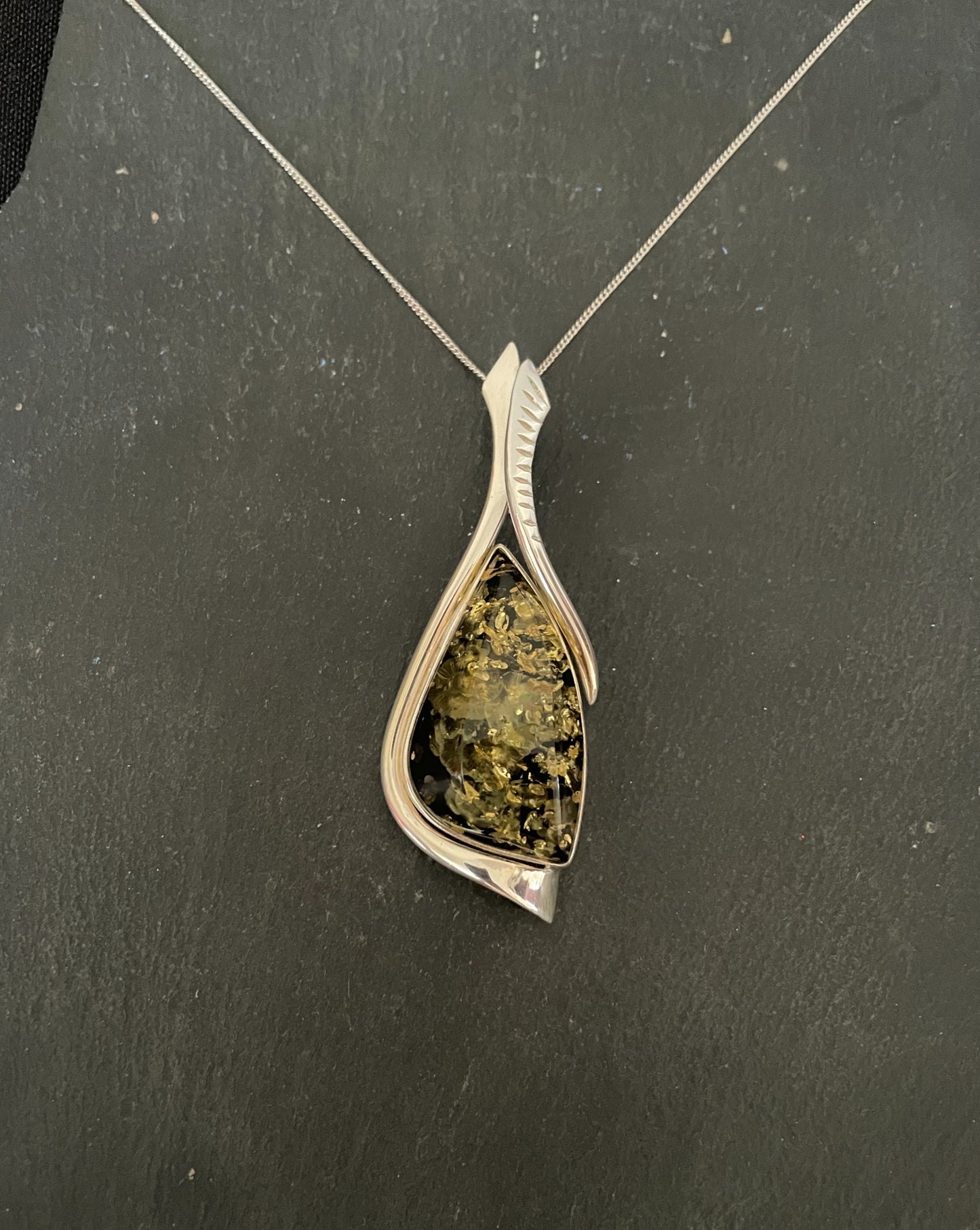 Green Amber and Silver Pendant image 0