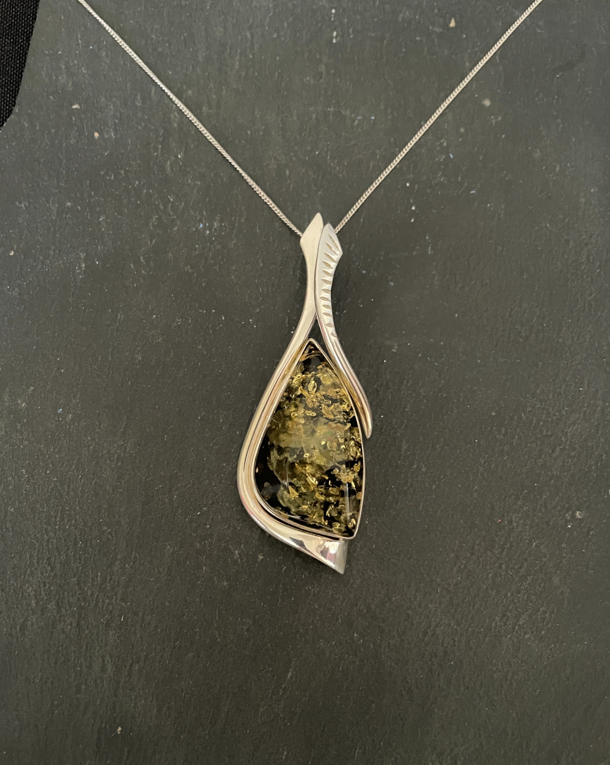 Green Amber and Silver Pendant image 0