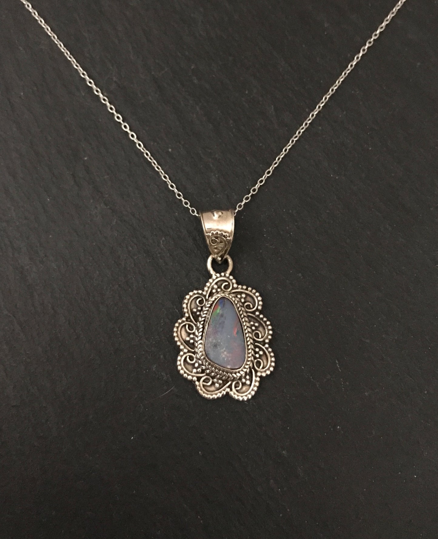 Fire Opal and Silver Design Pendant image 0