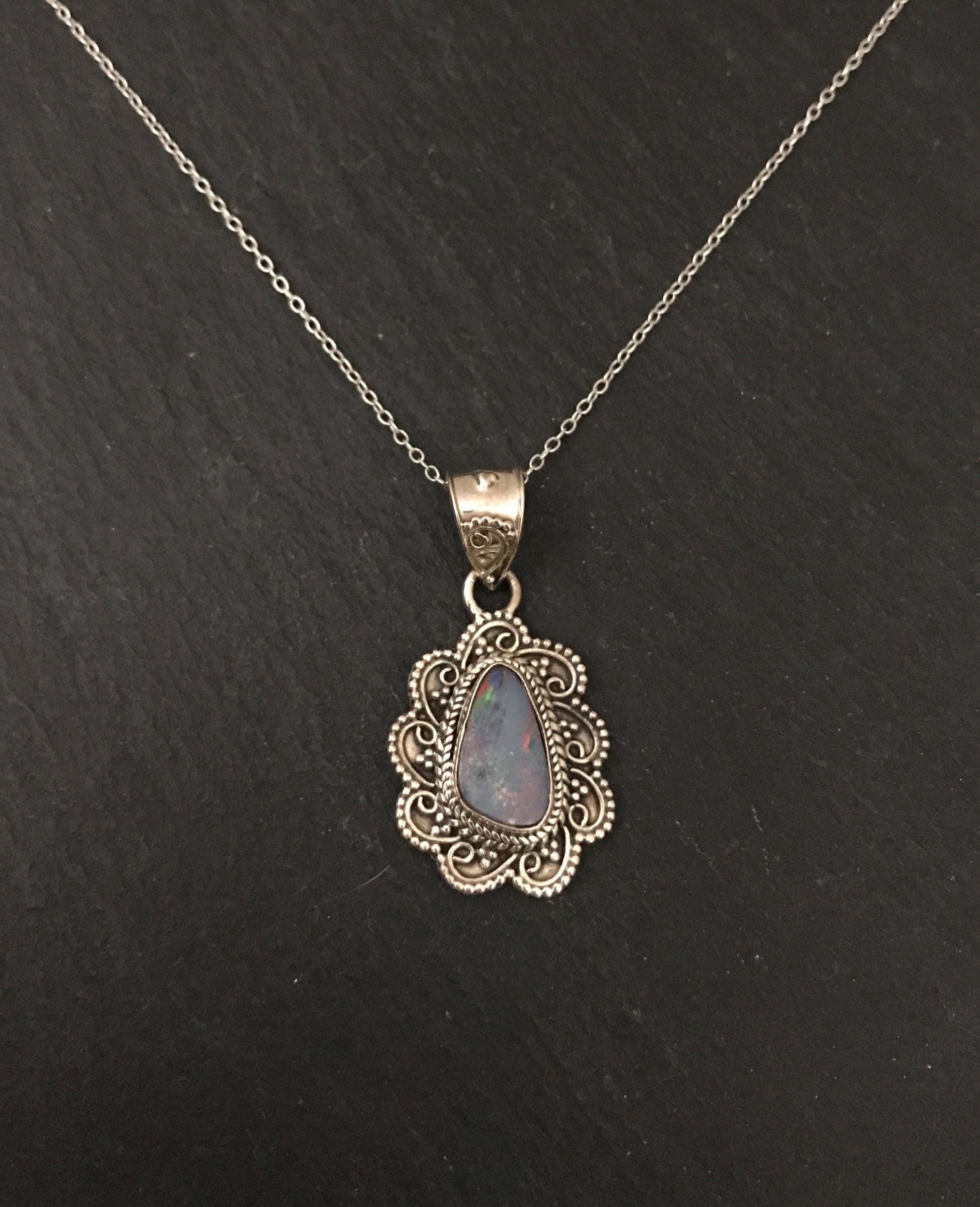 Fire Opal and Silver Design Pendant image 0