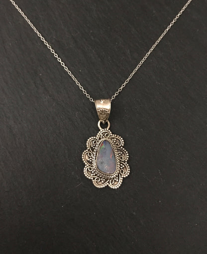 Fire Opal and Silver Design Pendant image 0
