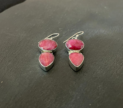 Ruby and Silver Drop Earrings image 1