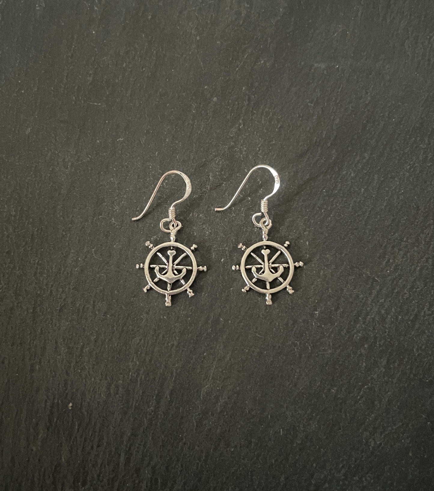 Silver Wheel and Anchor Earrings image 0
