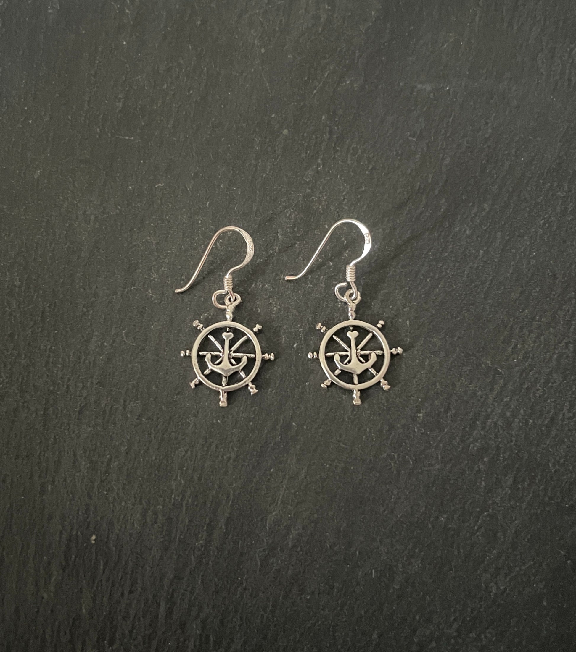 Silver Wheel and Anchor Earrings image 0