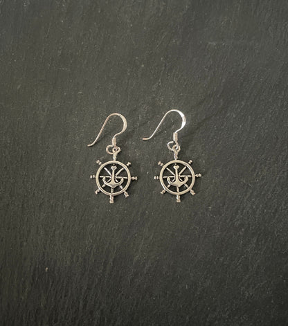 Silver Wheel and Anchor Earrings image 0