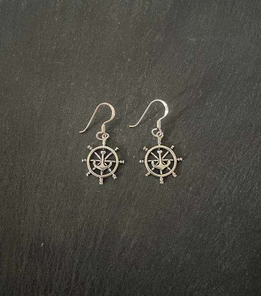 Silver Wheel and Anchor Earrings image 0