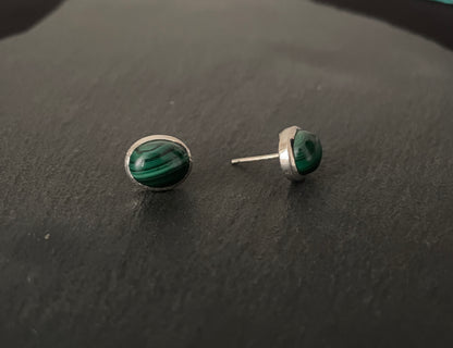 Oval Malachite Stud Earrings image 1