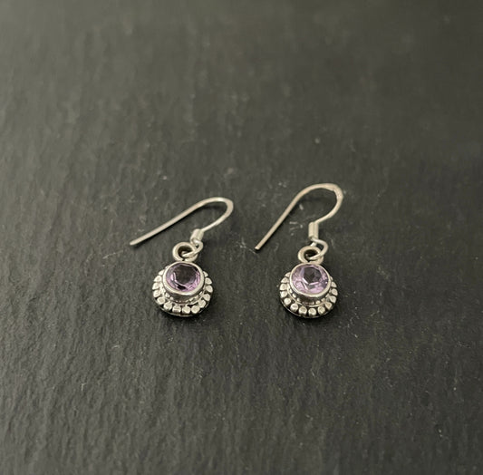 Amethyst and Silver Round Earrings image 1