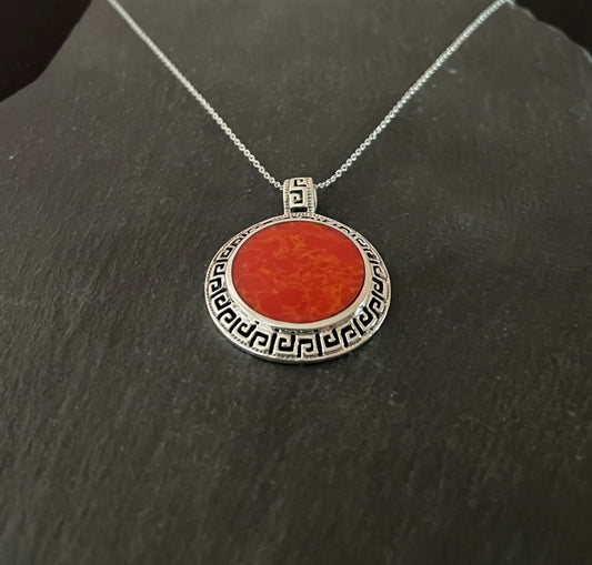 Round Coral and Silver Pendant image 1