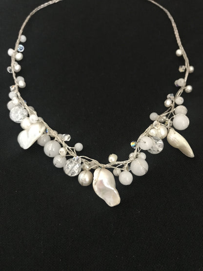 White Pearl and Bead Necklace image 1